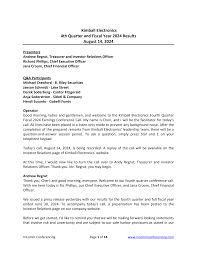 Kimball Electronics Q4 24 Webcast Transcript