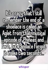 It S Crazy That I Still Remember The End Of A Shoelace Is Called An Aglet From That Musical Episode Phineas And Ferb Phineas And Ferb Memes Funny Disney Memes