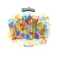 Doha Qatar Colorful Skyline Hebstreits Maps And Sketches Painting Tutorial Doha Doha Skyline