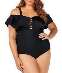 Curve Marrakesh Solids Caicos Ruffle Off The Shoulder One Piece Swimsuit Sponsored Solids Ad Caicos Curv Long Sleeve Swimwear Swimwear Yellow Swimwear