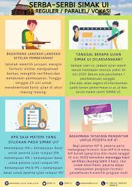 Ujian simak untuk program pendidikan vokasi, s1 reguler, dan s1 paralel tahun 2021 akan dilaksanakan pada 19 dan 20 juni 2021. Simak Ui On Twitter Langkah Pendaftaran Tanggal Ujian Materi Yang Diujikan Sampai Detail Pendaftaran Bagi Pelamar Kip K Berikut Beberapa Tanya Jawab Seputar Pelaksanaan Simak S1 D3 Https T Co Zlo2hueplq