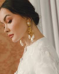 Vintage Les Bernard Gold + Pearl Chandelier Earrings