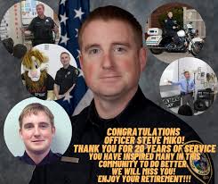 Today Officer Steve Miko went “10-42” for the last time as a Glen Ellyn  Police Officer. His achievements are seen with the youth of this community,  teaching DARE/Too Good for Drugs to