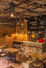 Makes Me Think Of Coffered Ceiling But Tacking Up Strips Of Wood Like Ribs To The Panels Instead Of Rustic Coffee Shop Cafe Interior Design Coffee Shop Decor