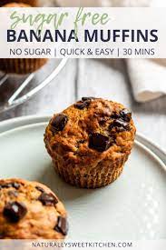 Sugar Free Banana Muffins With Chocolate Chunks In 2020 Sugar Free Banana Muffins Skinny Desserts Recipes Refined Sugar Free Desserts