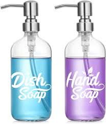 Check spelling or type a new query. Amazon Com Dish And Hand Soap Dispenser Set Glass Hand Soap Dish Soap Dispenser For Kitchen Bathroom High Temperature Ceramic Ink Printing Never Falling Off 16 Oz Bottles With