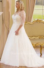 Check out our plus size wedding dress with sleeves selection for the very best in unique or custom, handmade pieces from our dresses shops. A Line Scoop Neck 3 4 Sleeve Lace Plus Size Wedding Dress With Illusion Dorris Wedding