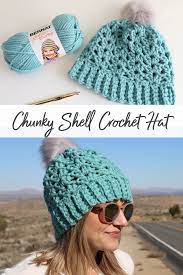 Chunky Shell Crochet Hat Pattern Video Tutorial Easy Crochet Hat Patterns Crochet Hat Pattern Crochet Beanie Pattern Free