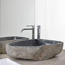 Lavabi da appoggio, incasso o freestanding. Lavabo Da Appoggio In Pietra Naturale Di Fiume Artigianale Larghezza Max 50 Cm