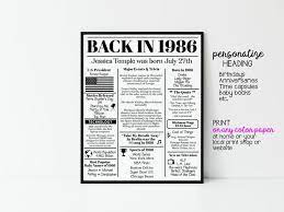 Editable 1986 Back In 1986 Birthday Black And White Poster Etsy In 2021 Black And White Posters Book Quotes Text Back