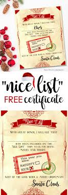 11+ nice list certificate template free printables; Santa Nice List Free Printable Certificate