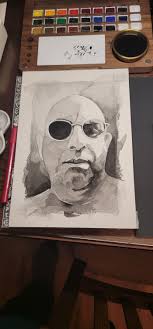 My first self portrait ever. Paynes Grey only, Cottman colors