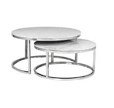 White high gloss nest of 2 round tables with shiny chrome legs coffee side table. Nesting Tables Mesas Con Marmol Muebles Mesas