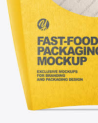 Download Kraft Paper French Fries Small Size Packaging Mockup Front View In Box Mockups On Yellow Images Object Mockups PSD Mockup Templates