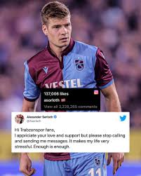 Og det er blevet for meget for alexander sørloth. Espn Fc On Twitter Alexander Sorloth Had Over 3 Million Comments On His Latest Instagram Post From Trabzonspor Fans Asking Him To Return To The Club He Had To Ask Them To