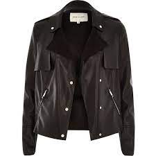 River Island Black Leather Look Cropped Trench Jacket Black Vegan Leather Jacket Cropped Faux Leather Jacket Black Faux Leather Jacket