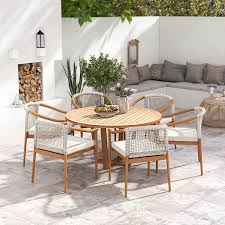 7 Pieces Teak Outdoor Dining Set Wood