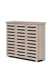 Asia Direct 3343 Na Natural Finish Wood Wide Louvered Design Front Panels Wide Shoe Cabinet Shoe Cabinet Shoe Cabinet Design Shoe Storage Cabinet