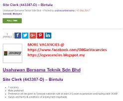 Ketua pegawai eksekutif efi, syed shareezally syed aualadali berkata. Oil Gas Vacancies Site Clerk Usahawan Bersama Teknik Bintulu