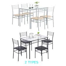 Check spelling or type a new query. 5 Piece Glass Dining Table Set 4 Chairs Kitchen Room Breakfast Black Silver New Ebay