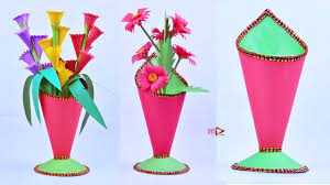 Paper Cone Shaped Flower Pot Easy How To Make Beautiful Flower Vase At Home Diy Craft Ideas Youtube
