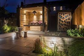 Garden Lighting In A Contemporary Industrial Garden By Robert Hughes Garden Design Cheshire Japanese Garden Lighting Garden Design Industrial Garden