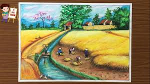 Vẽ tranh phong cảnh quê hương / Vẽ cảnh đẹp đồng quê đơn giản / How to draw landscapes hometown. - YouTube