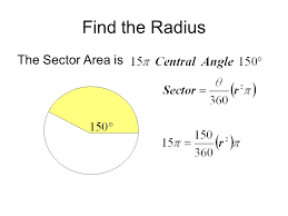 Radius of circle when area of sector and angle are given calculator uses radius = (2* area of sector / central angle)^0.5 to calculate the radius, the radius of circle when area of sector and angle are given formula is defined as the square root of the twice of the quotient when area of the sector is divided by the angle formed at the centre by the sector. 11 5 Area Of Circles And Sectors Theorem The Equation For The Area Of A Circle Area Equals Radius Squared Times Pi Ppt Download