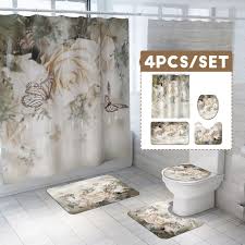 Rugs mats shower fabric curtain bathroom accessories includes: Roses Butterfly Flower Waterproof Bathroom Shower Curtain Non Slip Rug Set Pedestal Rug Lid Toilet Cover Bath Mat Shower Curtains For Bathroom Decor Buy From 53 On Joom E Commerce Platform