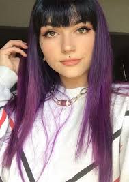 Brush your hair with front bangs on the. Awesome Purple Hair Styles Colors With Bangs For 2019 Stylesmod Purple Hair Streaks Purple Hair Hair Streaks