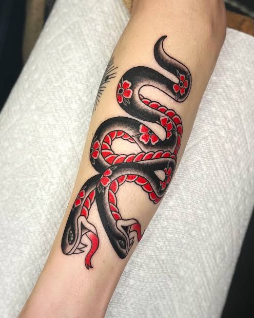 Two heads, One strike! Made this bold neo-traditional snake for ...
