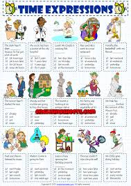 We use adverbial phrases of time, place, and frequency to describe where, when, or how often an action takes place. Time Expressions Esl Multiple Choice Test Worksheet