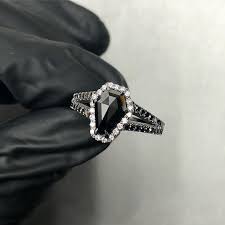 Black And White Diamond Shaped Logo Iz Co On Instagram What Do Guys Think About This Custom Coffin Shape Black Wh Black White Diamond Ring Black Engagement Ring Black Diamond Ring Engagement
