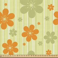 Vintage card with tulip flowers. East Urban Home Fab 31357 Ambesonne Floral Fabric By The Yard Big Little Flourishing Graphic Flowers Striped Background Retro Natural Art Decorative Fabric For Upholstery And Home Accents Pale Green Orange Wayfair