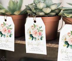 Editable Baby In Bloom Tag Template Printable Baby Shower Favor Tags Thank You Tag Plant Tags Blush Pink Floral Gold Girl Kin 014 Baby Shower Favor Tags Baby Shower Printables Spring Baby