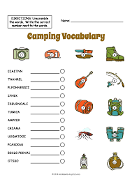 camping vocabulary worksheet language advisor