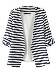 Black And White Striped Suit Jacket Blue And White Stripes Roll Up Sleeve Slim Blazer With Images Striped Blazer White Blazer Black White Stripes