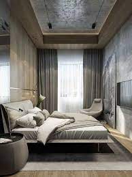 Cool Masculine Bedroom For Mens Gray Colors With Curtain For Small Space Modern Bedroom Ideas For M Bedroom Interior Home Decor Bedroom Master Bedroom Design