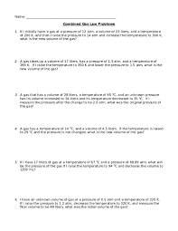 Do this gas laws crossword puzzle (doc) or try this gases (pdf) crossword with answers. Combined Gas Law