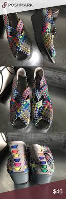 Bernie Mev Wedge Grey Multicolored Woven Shoe Size 37