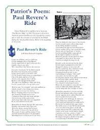 Literature Activity Set Patriot Poem Paul Revere S Ride Paul Revere S Ride Literature Activities American Revolution Activities