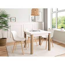 Una mesa de comedor cuadrada se puede abrir por uno de sus extremos para ampliarse hasta más de 200 cm. Mesa De Comedor Barata Extensible Tipo Libro De 90x90 En Blanco Y Roble