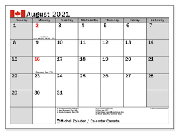 Printable August 2021 Canada Calendar Michel Zbinden En