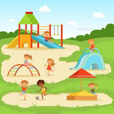 Children At Summer Playground Kids Playing Children Illustration Kids Playground