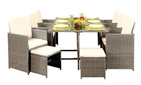 Comfy Living 8 Seater Rattan Outdoor Garden Furniture Set 4 Chairs 4 Stools Dining Table Dining Room Furniture Garden Furniture Sets Outdoor Furniture Sets