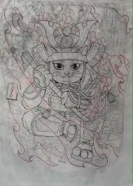 Samurai hình xăm mèo thần tài mini. Meo Samurai Hinh XÄƒm Meo Hinh XÄƒm Nháº­t Samurai Tattoo