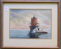 WAYNE FULCHER Watercolor, Oystermen & M&M Lighthouse: