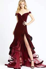 Such as black, green, blue or red velvet dress. Flamenco Velvet Dress In Burgundy By Mac Duggal Rental The Fitzroy