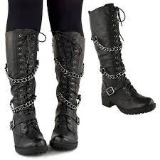 Ladies Womens Knee High Mid Calf Lace Up Biker Punk Military Combat Liked On Polyvore Featuring Shoes Boots Biker Boots Frauen In Stiefeln Punk Stiefel