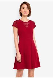 Cap Sleeve Fit Flare Dress From Zalora In Red 1 Dresses Buy Dresses Online Dresses Online